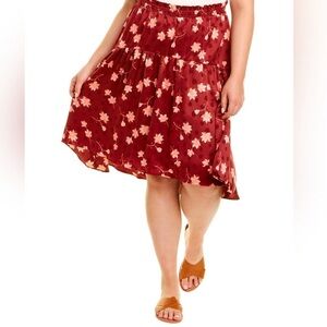 Draper James Waterfall Skirt Cabernet Red Floral Pink Flowy Small NWOT